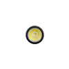 Flashlight LED bulb module with yellow light and serrated black bezel, isolated white background