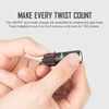 Hand twisting a mini black flashlight head to turn on and change brightness modes (5 or 150 lumens).
