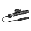 Olight tactical flashlight with Picatinny rail mount and magnetic remote pressure switch on white background