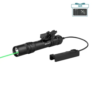 Olight Black Odin GL Tactical Flashlight with Green Laser Rail Mount and Remote Switch for Hunting and Self Defense