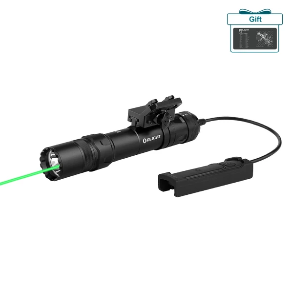 Olight Black Odin GL Tactical Flashlight with Green Laser Rail Mount and Remote Switch for Hunting and Self Defense