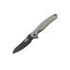 DKNIFE folding knife with black blade and light green textured handle.