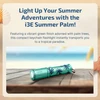 Olight i3E EOS Summer Palm keychain flashlight in green with palm tree patterns on a beach background