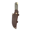 Fixed blade knife with green canvas micarta handle and brown leather sheath
