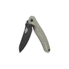 DKNIFE folding pocket knife, black blade, light olive green textured G10 handle.