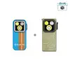 Olight Oclip Pro, blue with orange stripes and olive green with topographic pattern, front view, compact clip lights for EDC and work.