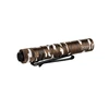 Olight brown camo I3T EOS Flashlight side view with pocket clip and textured tail switch for EDC and outdoor use