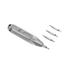 Silver multi-bit screwdriver with several interchangeable bits, isolated on a white background
