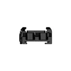 Black camera hot shoe adapter with textured dial, side view, white background.