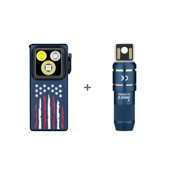 Olight Blue Oclip Ultra on a White Background for Everyday Carry with a USB Charging Keychain Light