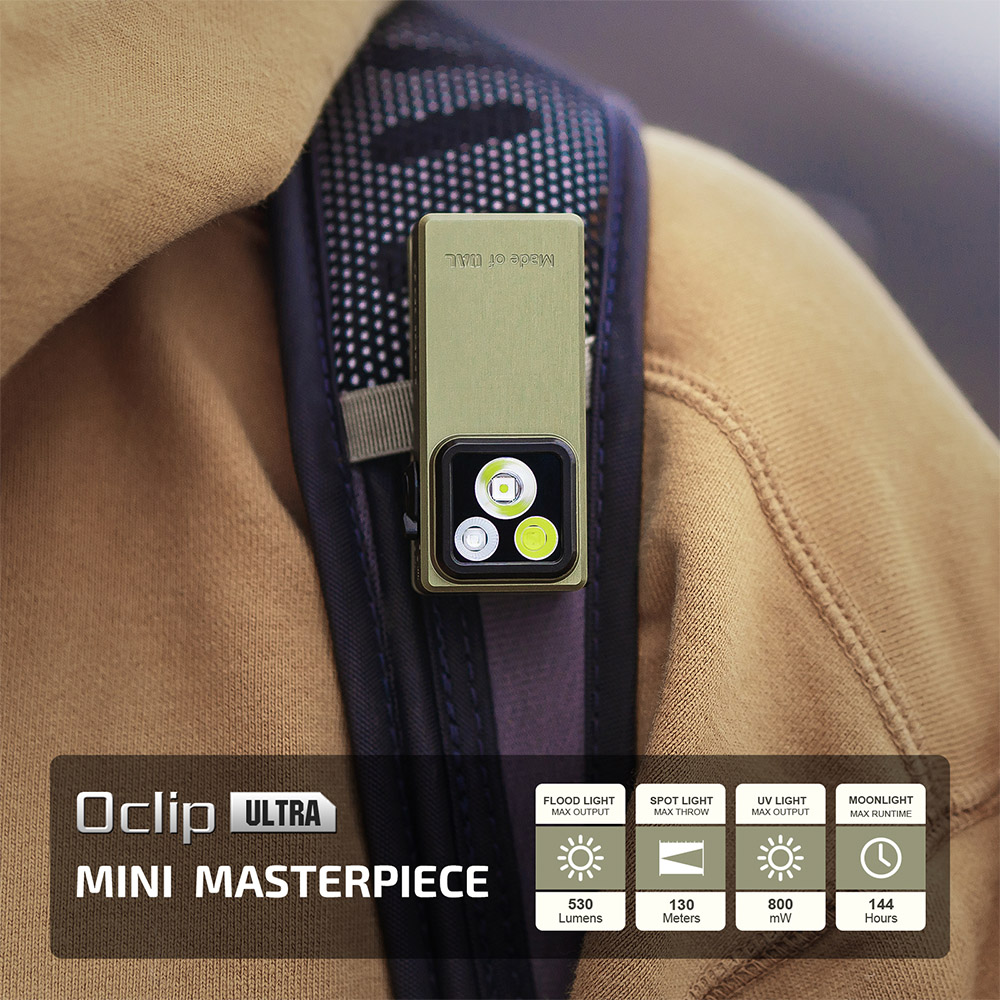 Oclip Ultra Clip-On EDC Light 3-in-1 Flood Spot UV Flashlight - Olight