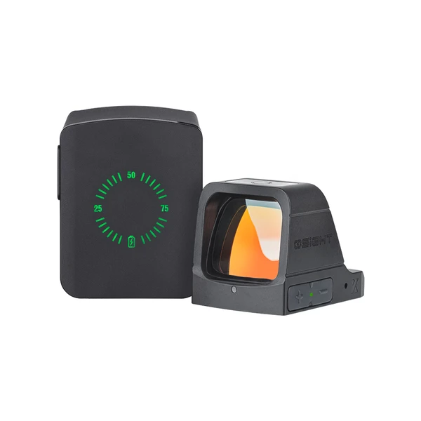 Digital red dot sight with external battery pack, precision aiming for firearms