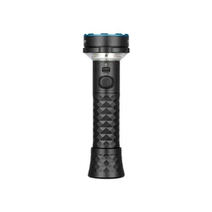 Olight Black PROWESS Flashlight Front View with Textured Grip and Rotary Switch for Outdoor Hiking and Camping Use