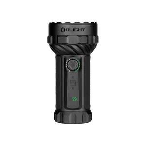 Olight Black Marauder 2 Powerful Flashlight Front View with Rotary Switch and LED Display for Search and Rescue