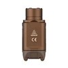 Olight Brown PL-3S Weapon Light Back View with "Caution Hot" and CE Markings for Tactical Use