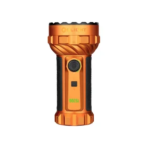 Olight Orange Marauder 2 Powerful Flashlight Front View with LED Display and Rotary Switch for Search and Rescue