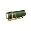 Olight Green Baton 4 Premium Side View with Gold Accents and Pocket Clip for Everyday Carry