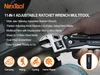 NexTool 11-in-1 adjustable ratchet wrench multitool featuring wide jaw pliers, screwdriver and steel blade for camping.