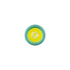Close-up top view of a green flashlight lens showing the yellow reflector and LED emitter inside