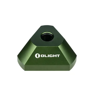 Dark green triangular Olight flashlight charging base with a central circular charging port