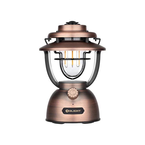 Olight Antique Copper Olantern Classic 2 Pro Front View with Vintage Edison Bulbs for Camping and Outdoor Ambiance