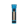 Olight Blue Seeker 4 Pro Flashlight Front View with Textured Grip and Stripes for Outdoor Illumination
