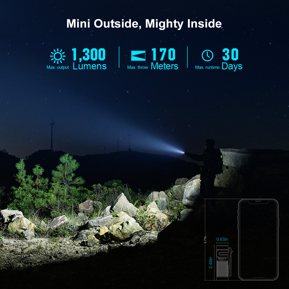 Baton 4 Premium Powerful Mini EDC Flashlight 1300 Lumens Olight
