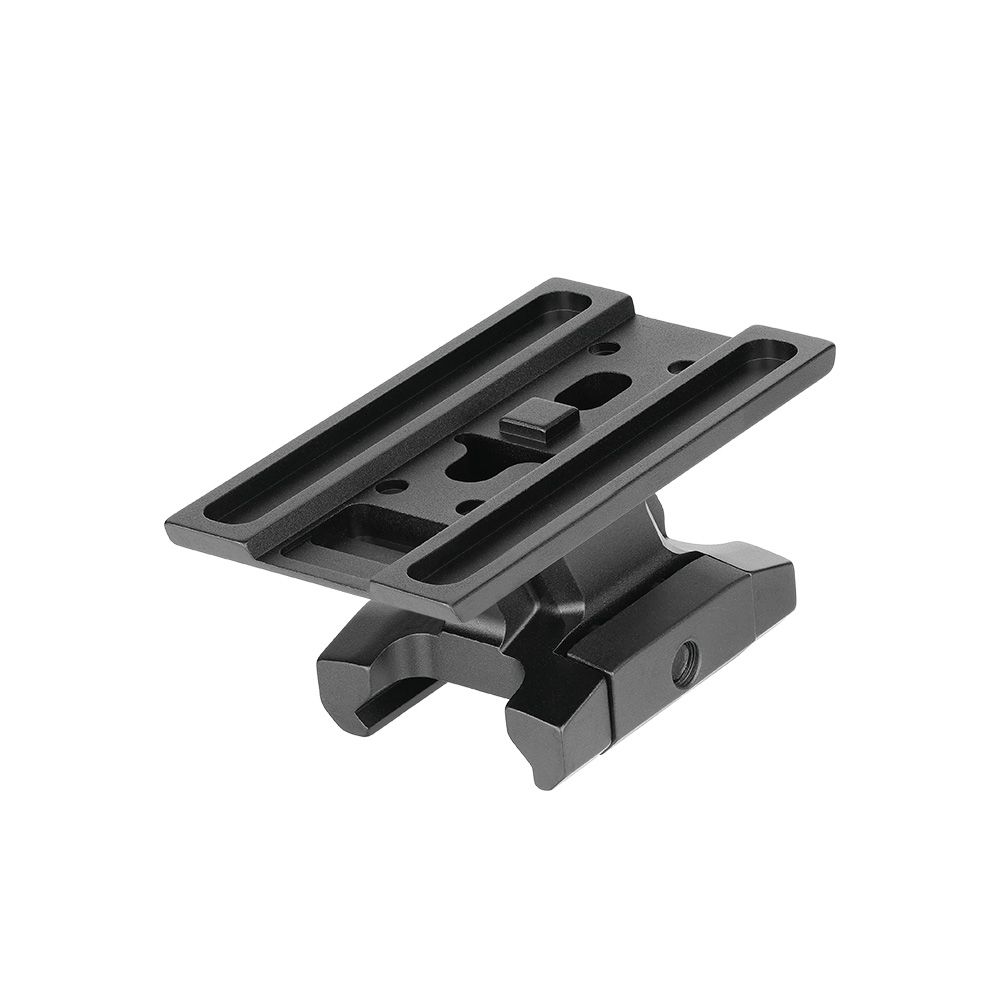 Olight Black Picatinny Riser Mount isometric view showcasing dual slot design for tactical optic and accessory attachment
