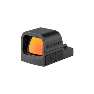 Olight Black Osight K Red Dot Sight Isometric View with Orange Coated Lens and Brightness Buttons for Tactical Shooting