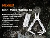 NexTool 8 in 1 Micro Multitool S0 with Nex-Scissors and keychain design on a wooden background