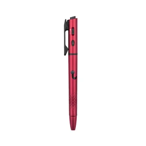 Red EDC tactical pen with flashlight and laser pointer