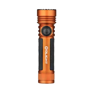 Olight Orange Seeker 4 Pro Flashlight Front View with Textured Grip and Side Switch for Powerful Illumination and Everyday Carry