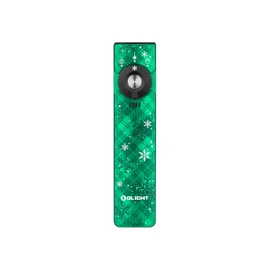Olight Green Snowflake Arkfeld Pro Flat EDC Flashlight Front View with Laser and UV Light for Everyday Carry