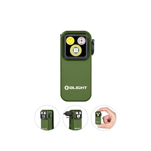 Olight Green Oclip Pro Top View with Floodlight and Spotlight for Everyday Carry and Outdoor Lighting