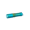 Olight i3E EOS blue and gold keychain flashlight isolated on white background