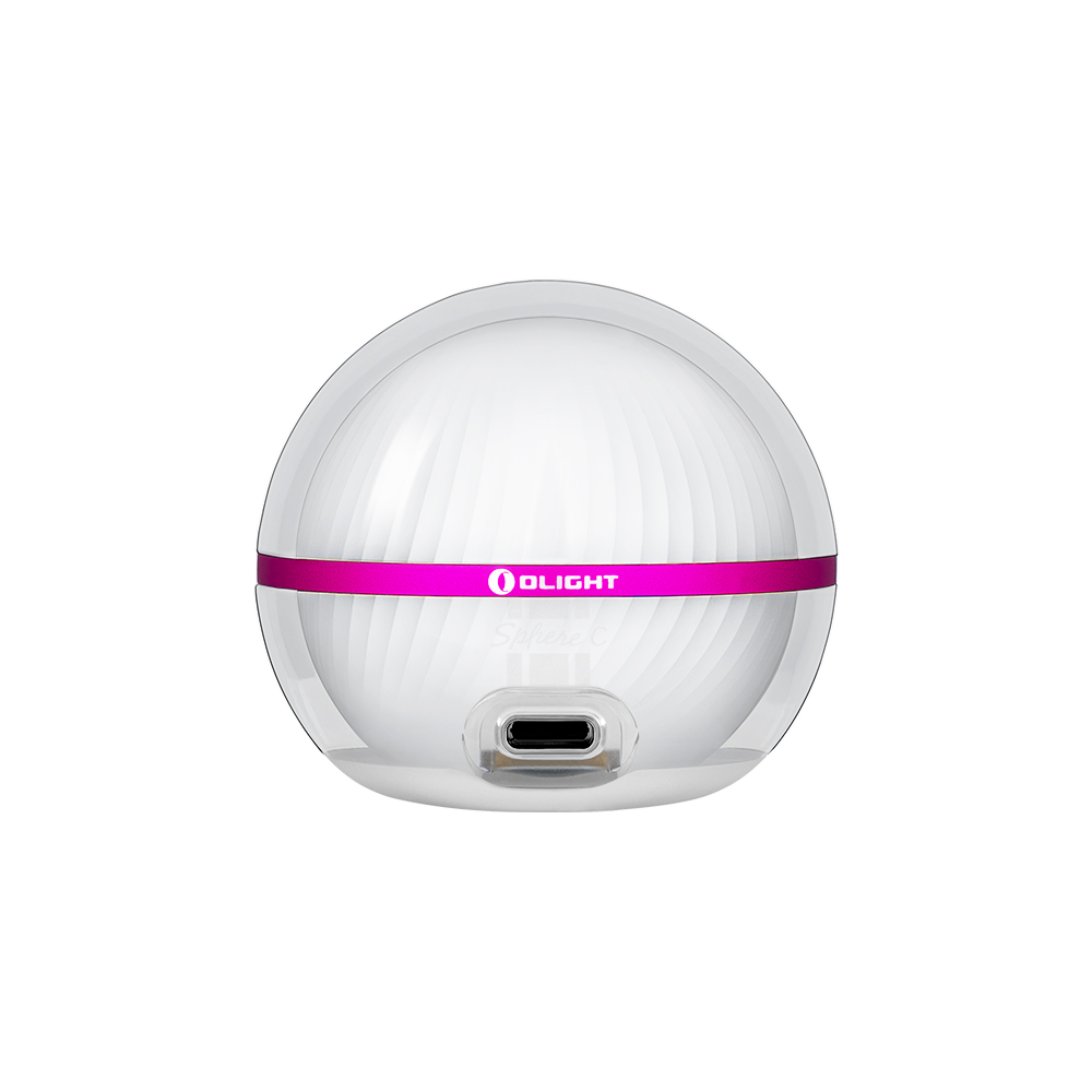 Olight White Sphere C Orb Light with Magenta Ring showing USB-C Charging Port for Portable Night Light Use
