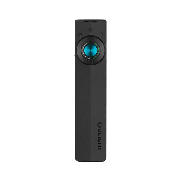 Olight Black ArkPro EDC Flashlight Front View with Rotary Switch and Indicator Lights for Everyday Carry