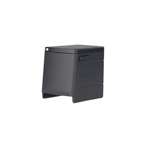 Black portable power bank with green LED battery level display.