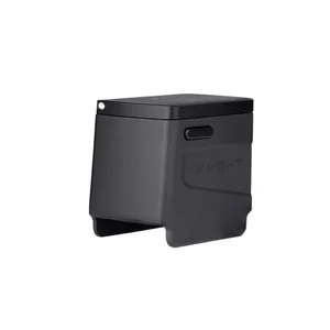 Black portable power bank with green LED battery level display.