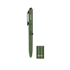 Olight olive green tactical pen with textured grip, clip, and matching cap.