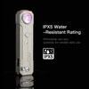 IPX5 water resistant EDC flashlight with wet tan body showcasing reliable rain and splash protection for daily outdoor use