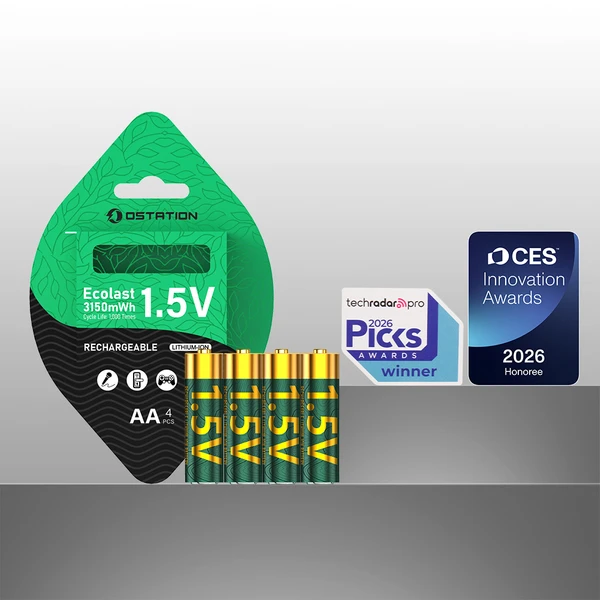 OSTATION Ecolast 1.5V 3150mWh AA rechargeable lithium-ion batteries 4-pack, TechRadar Pro Picks Award winner