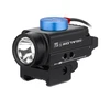 Olight Black BALDR S Weapon Light with Blue Cap, Front View, Integrated Laser Sight for Tactical Firearm Accessory