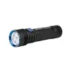 Olight Seeker 3 Pro black rechargeable LED flashlight with blue bezel and rotary switch isolated on white background