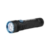 Olight Seeker 3 Pro powerful rechargeable LED flashlight with blue bezel and rotary switch on white background