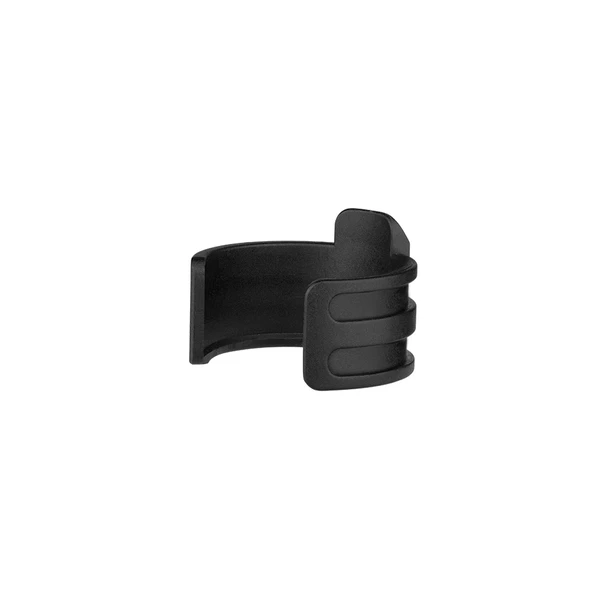 Black plastic U-shaped clip with ribbed grip