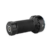 Olight Black Marauder Mini rechargeable flashlight side view with textured grip and blue head for powerful outdoor illumination.