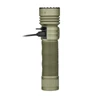 Olight green tactical flashlight charging via USB-C port isolated on white background