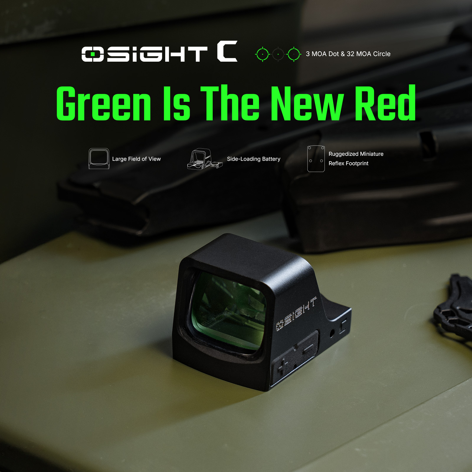 Osight C Red Dot Sight Side Loading Multi Reticle Reflex Optic
