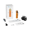 Olight Perun 3 high-performance headlamp kit: orange headlamp (white/red light, 3000 lumens), headband, charger, manual.